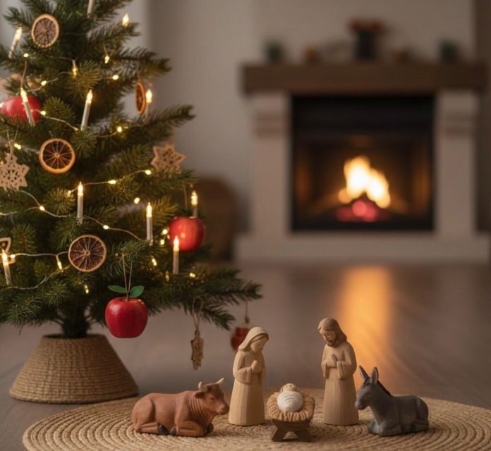 Foto texto dos símbolos navideños- el arbolito y el nacimiento (1)